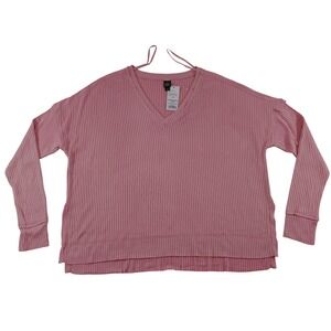Wild Fable Pink Ribbed V Neck Long Sleeve Casual Pullover Top Size M